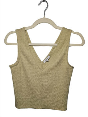 Madewell New V-Neck Crop Tank in Pale Lichen Geo Textured Knit, XS NWT